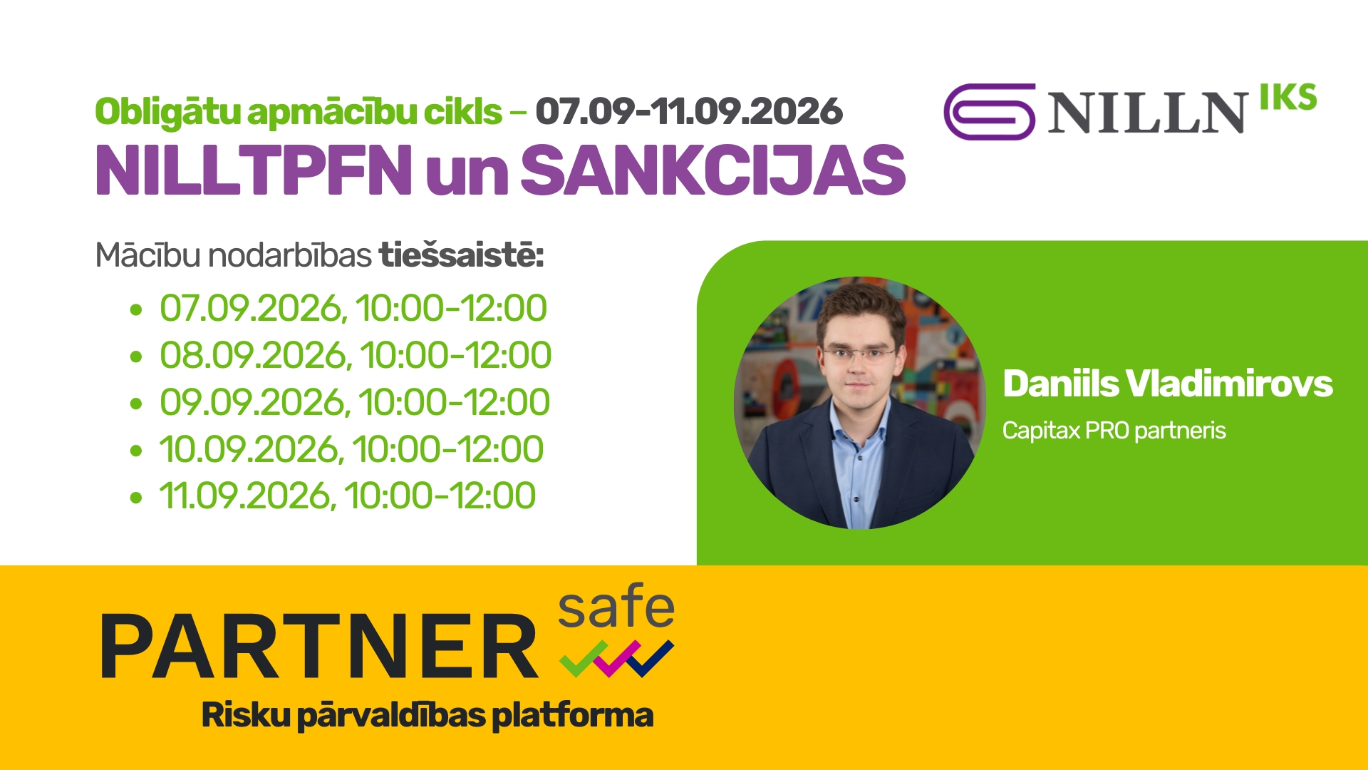 Obligātu apmācību cikls: NILLTPFN un SANKCIJAS 07.09.2026-11.09.2026